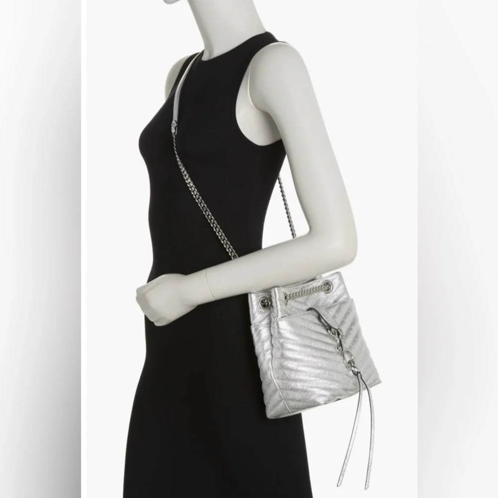 Rebecca Minkoff Edie Crossbody Bucket Bag in Silver Metallic